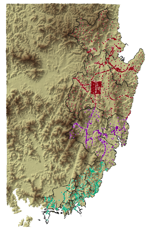 부산-울산-경주-포함 광역 지역의 지반 DB 공간분포
