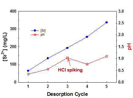 Concentration profiles of Sr in the course of Sr desorption experiments (1st exp.).