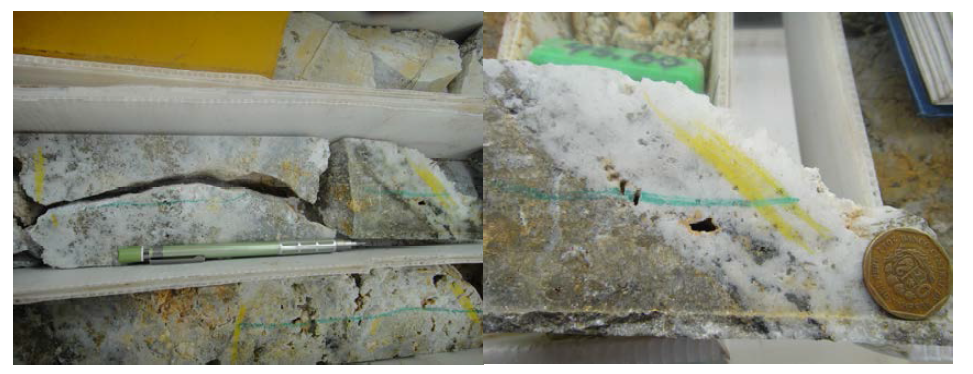DOH-U-050-14 drilling core (EW-direction quartz vein) from the Huaron mine