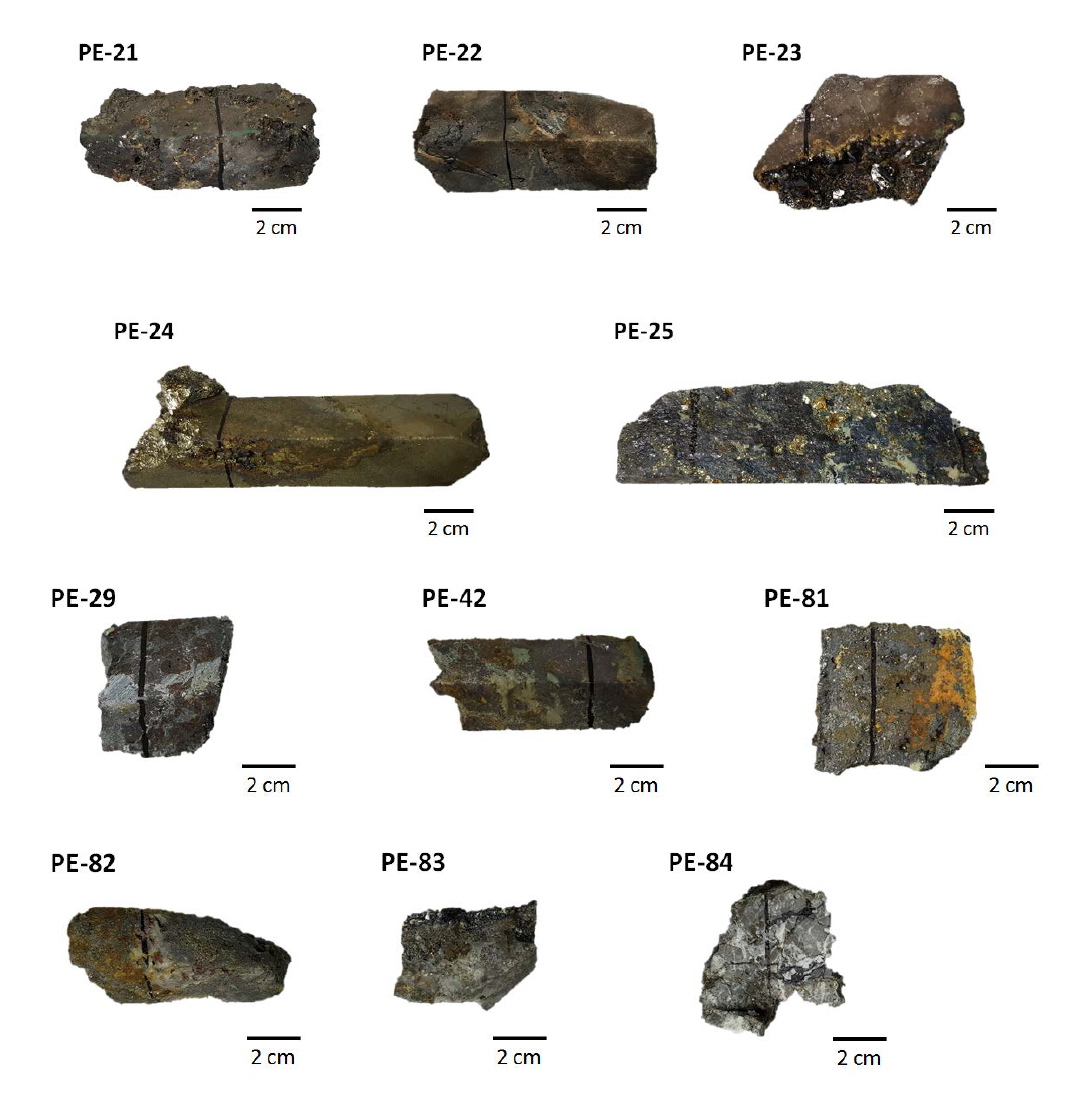 Sphalerite-bearing ore slabs from the study area