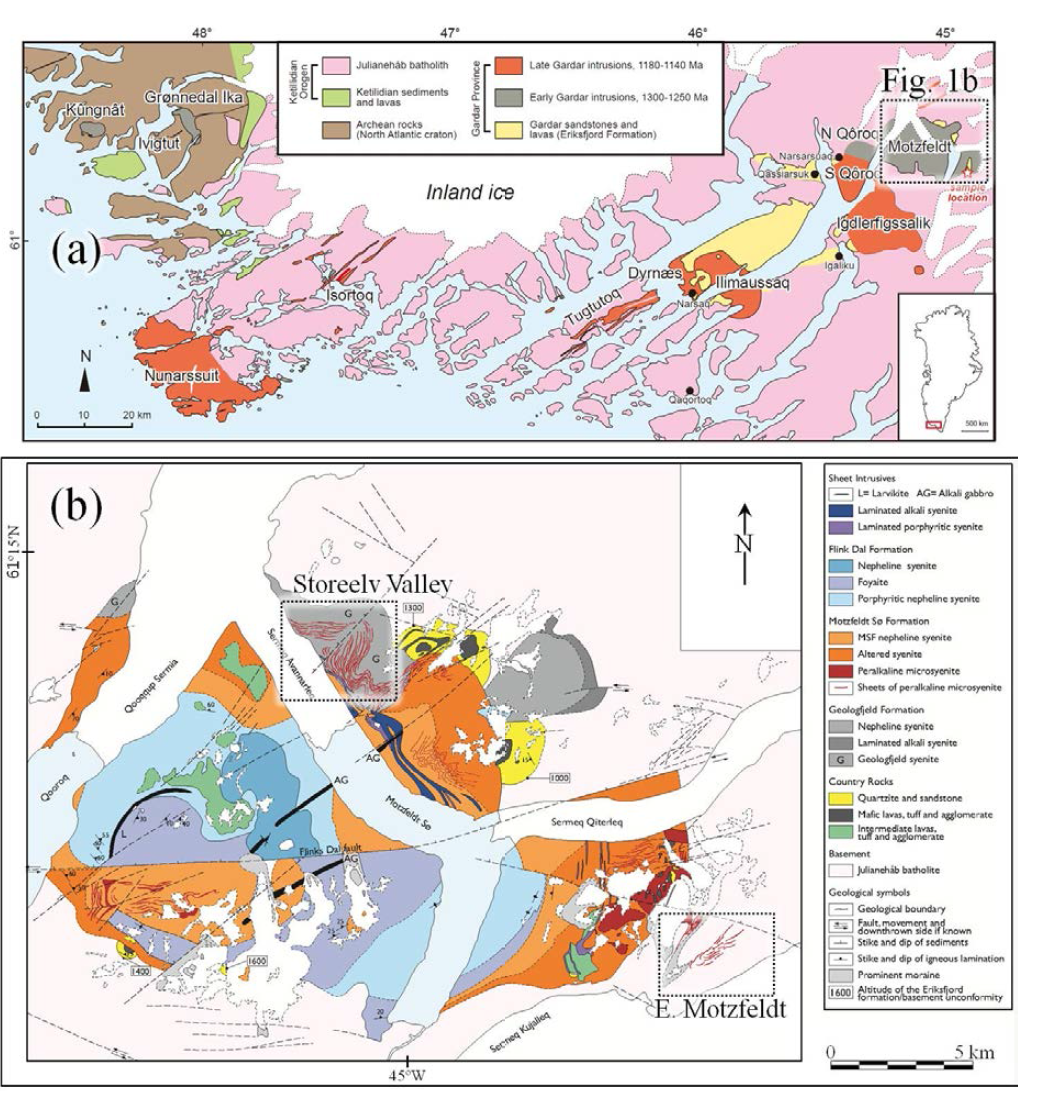 Geology of the Gardar Province (a) and Motzfeldt alkaline complex (b)
