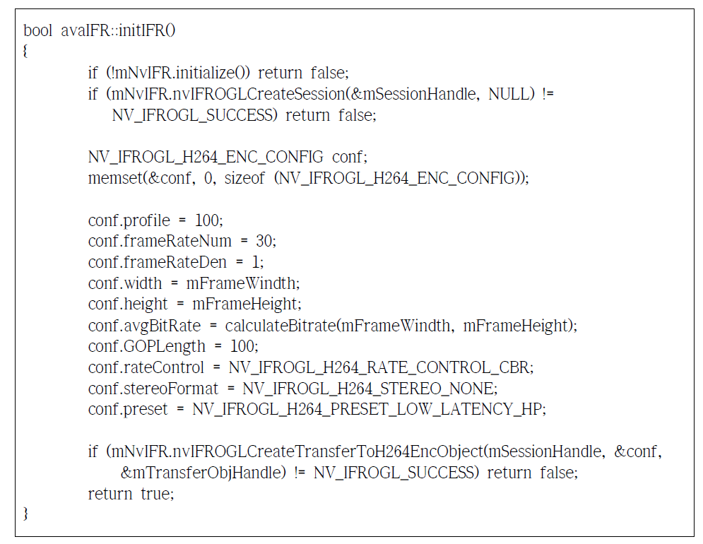 Pseudo code for initialization of encoding module