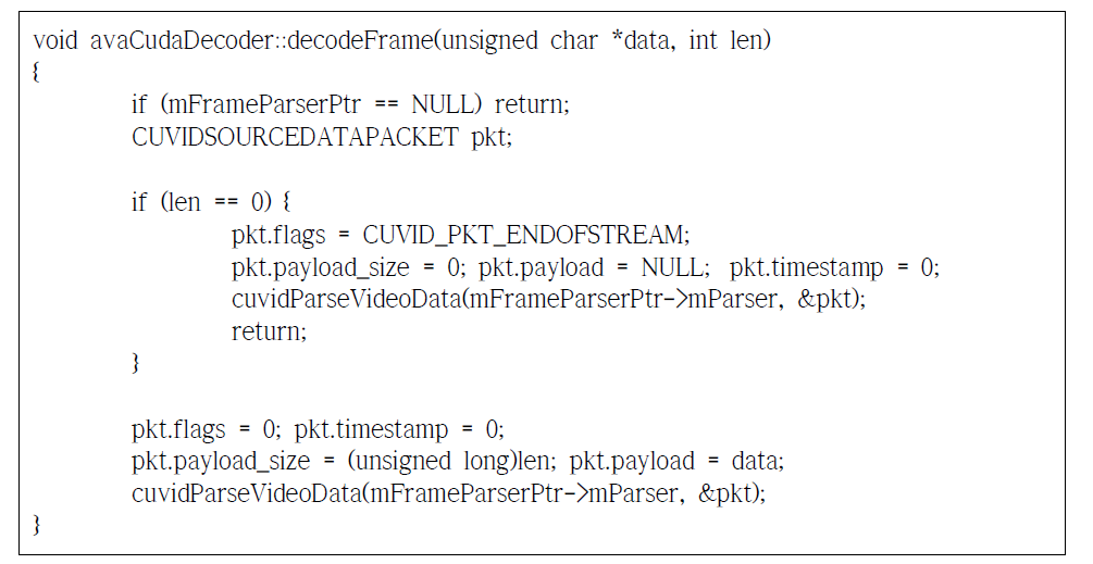 Pseudo code for frame decoding