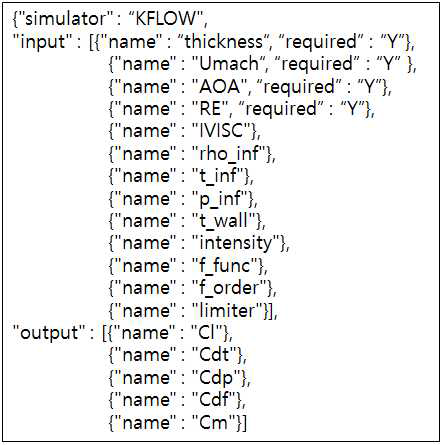 Example of metadata for KFLOW simulation program