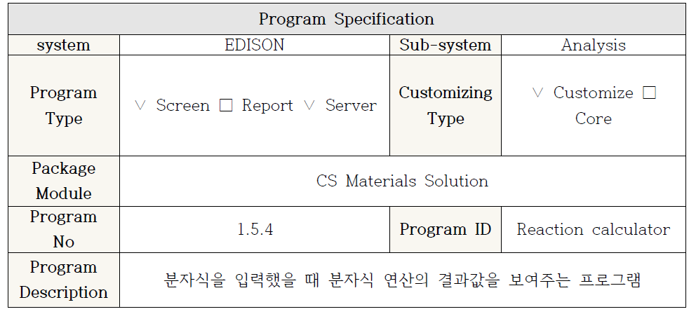 Reaction Calculator 모듈 프로그램 명세