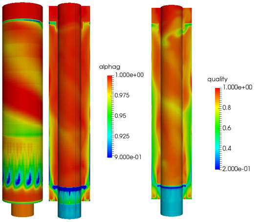 The distribution of bubble fraction and dryness – entry speed 5 m/s