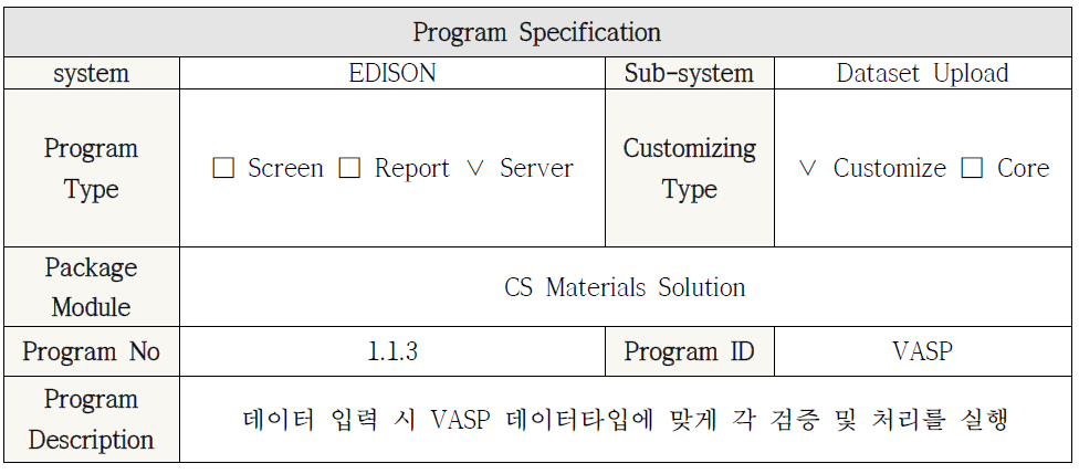 VASP 모듈 프로그램 명세