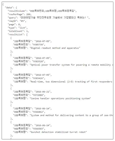 대표 한글 질의3에 대한 JSON 결과 샘플