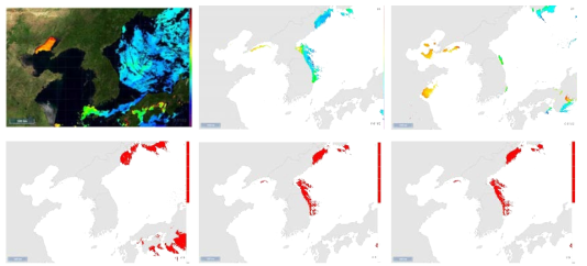 Visualization after applying chlorophyll density and red tide model on the Korean Peninsula in TuPiX Ocean Color
