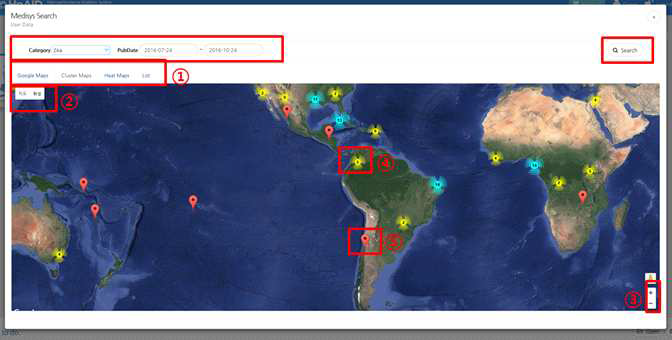 Medisys search – Cluster map