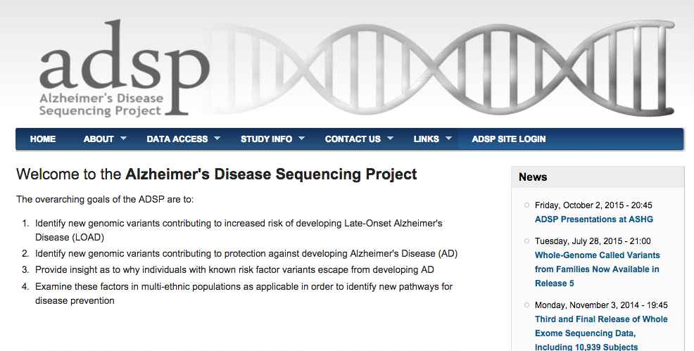 알츠하이머 환자의 유전체 시퀀싱 프로젝트 홈페이지