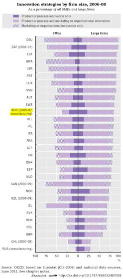 국가별 기업 규모에 따른 혁신활동 비율