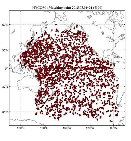HYCOM 해양 분석자료 검증에 사용된 ARGO 관측위치 분포