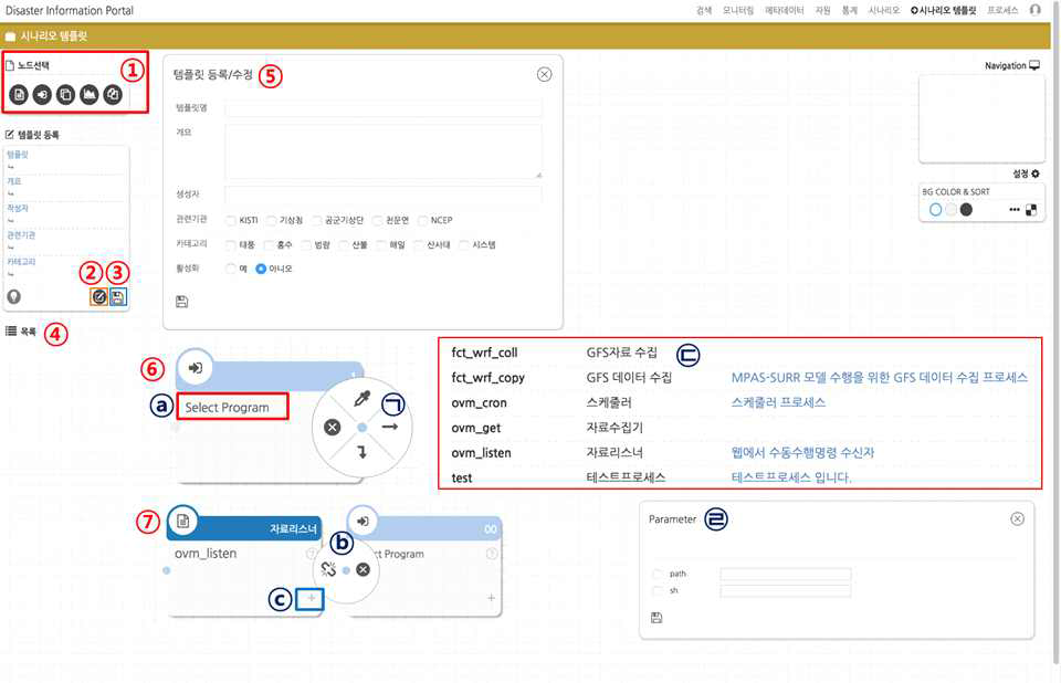 시나리오 템플릿 등록 및 수정 화면