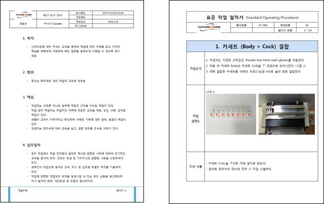 카세트 제작에 대한 제조기준서와 표준작업절차서