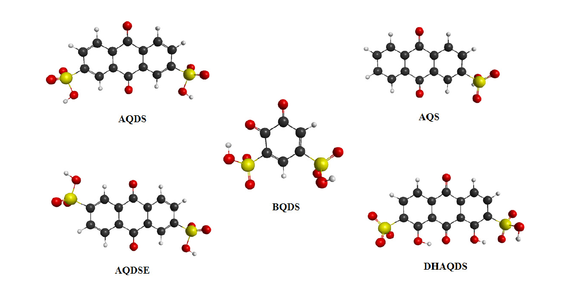 Sulfonic acid 작용기를 갖는 다양한 퀴논 분자들