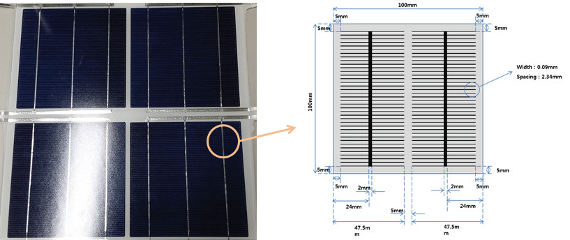결정질 태양전지 모듈 및 전극 설계 도면