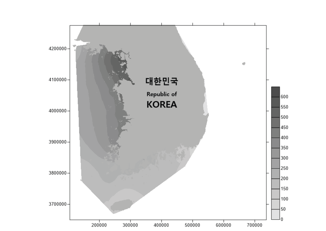 조력 주제도-평균조차(관측, [cm])