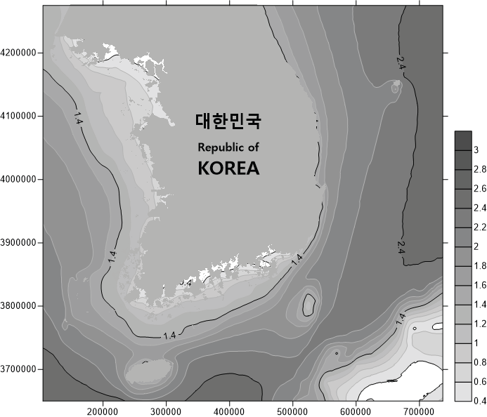 파력 주제도-유의파고(한국기상청, [cm])