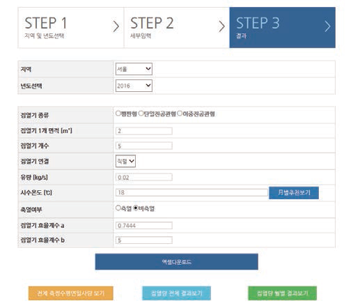 태양열 설비 성능계산 3단계 결과 보기 창