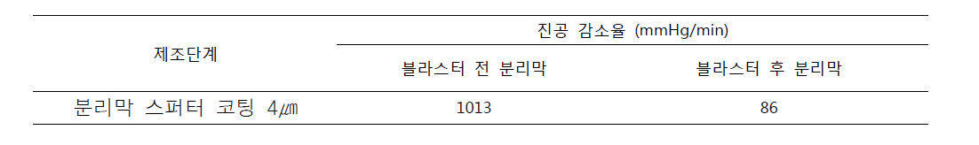 블라스터 공전 전/후 분리막 코팅 진공도