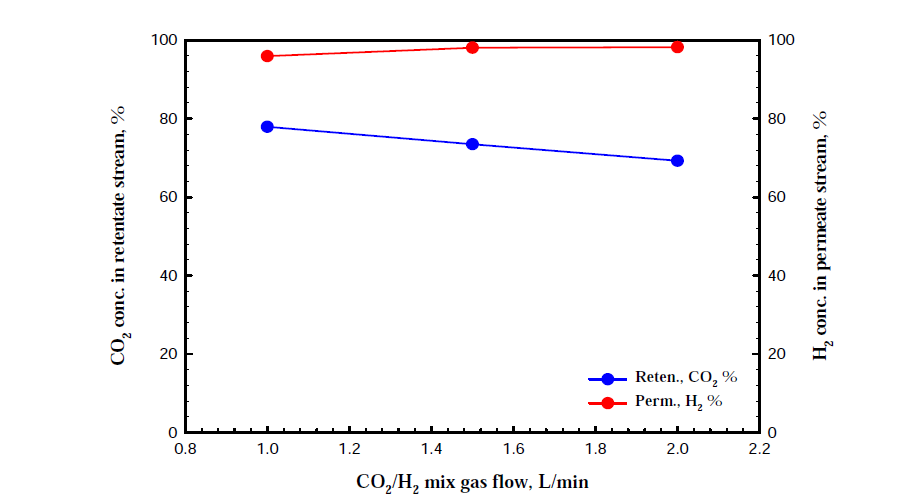 450℃ 저온 접합 모듈의 CO2 농축 및 수소 투과 테스트 (유량)