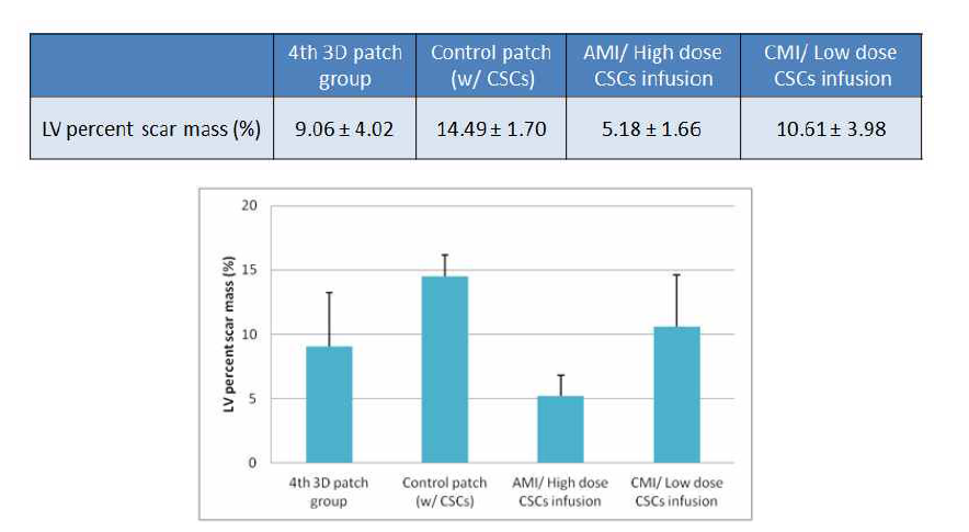 각 실험 그룹별 좌심실 Scar mass