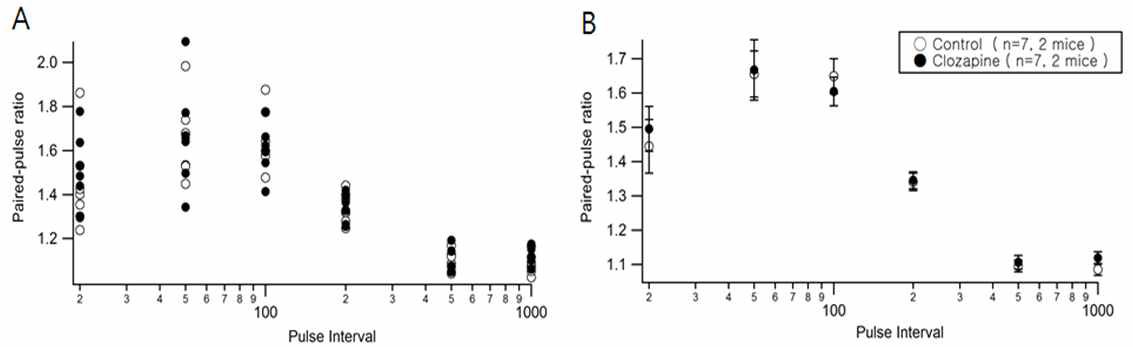 Paired-pulse ratio 측정을 통한 신경전달물질 분비에 대한 clozapine의 영향 분석