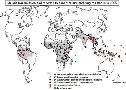 전세계 약제 내성 말라리아 분포도