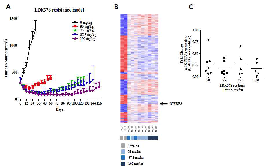 LDK378 획득 내성 모델의 Micaoarray 결과를 realtime PCR로 mRNA 발현 확인