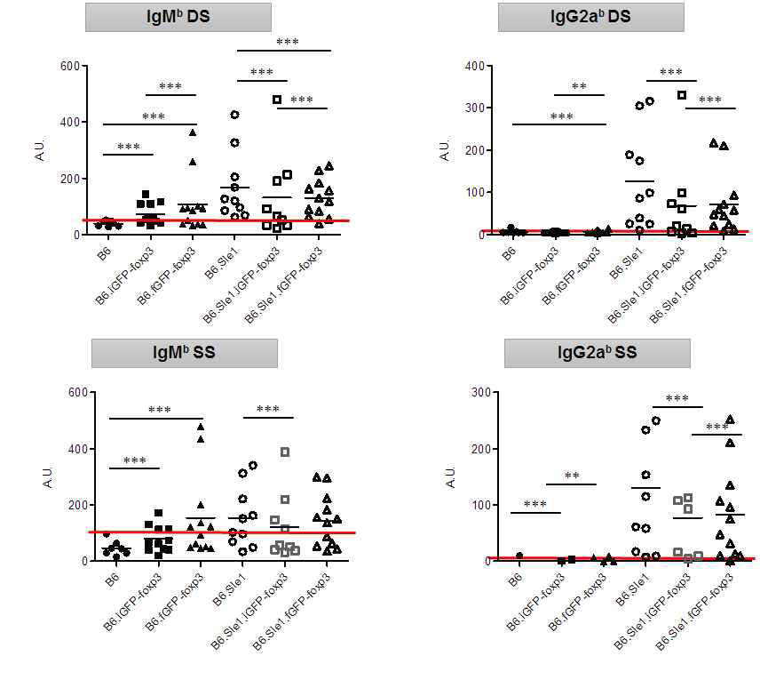 Autoantibody profiles from B6, B6.Sle1 and their GFP KI mouse.