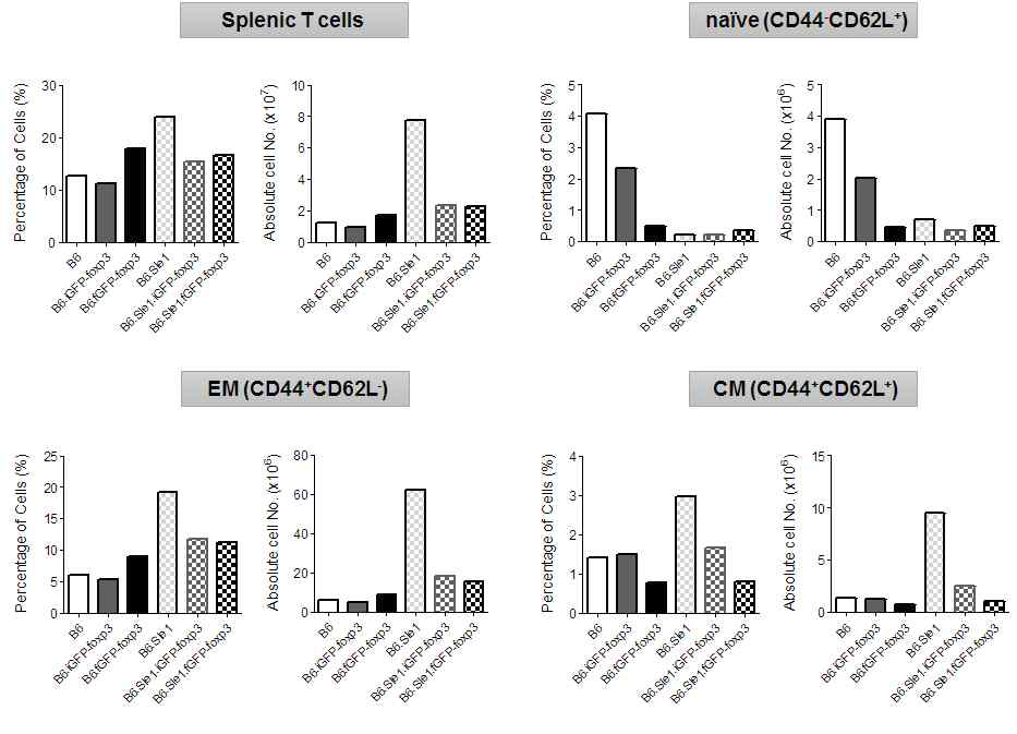 The numbers and frequencies of CD4+ T-cell subsets from spleen