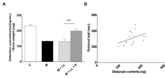 파킨슨병 모델에서 Levodopa과 신규 구성 한약 치료를 병용하였을 때, 행동개선과 Glutamate에 미치는 효과