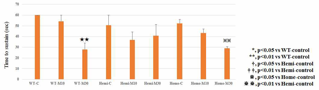 Inverted grid test in synuclein TG mice injected with MPTP