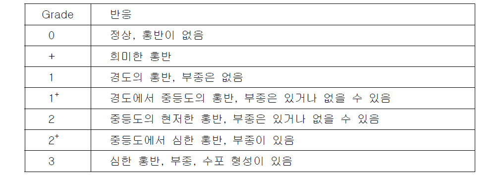 피부 홍반 육안파정 기준