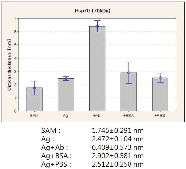 Hsp70 (70kDa) 항원-항체 반응 단계별 ellipsometric thickness