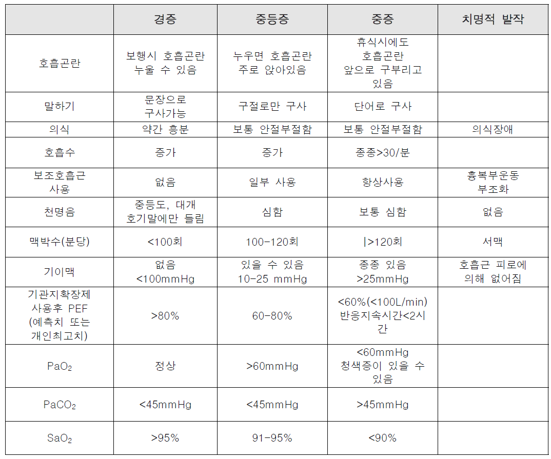 급성발작의 중증도 분류