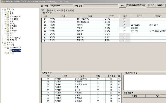 검사, 약처방, 처치, 수술 등 조건에 따른 CDW 검색화면