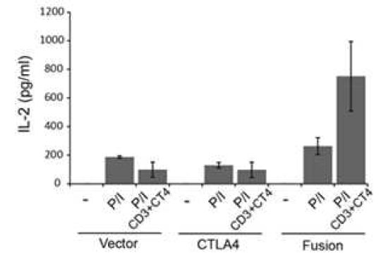 Jurkat 세포주에서 CTLA4 자극에 따른 IL-2의 발현량을 ELISA를 통해 분석