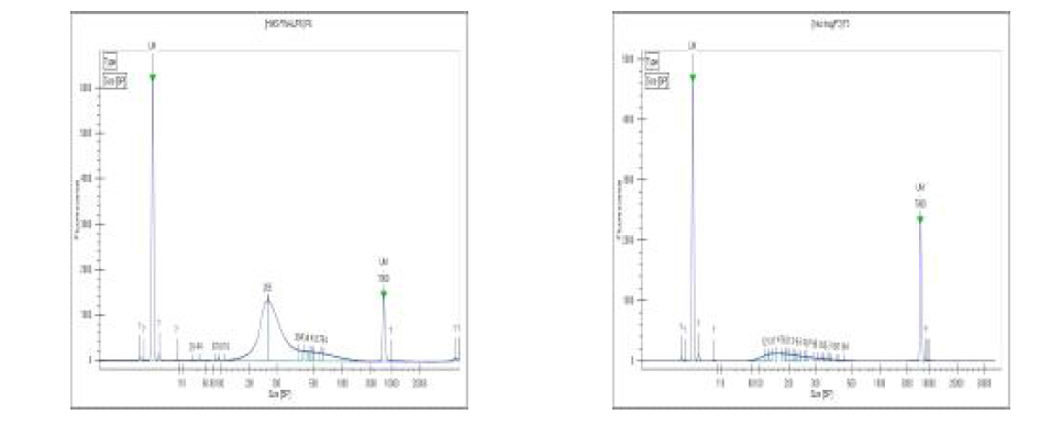 NGS library QC for DNA (좌측) RNA (우측)