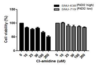 PADI2 억제제에 의한 위암 세포주 생존율 분석