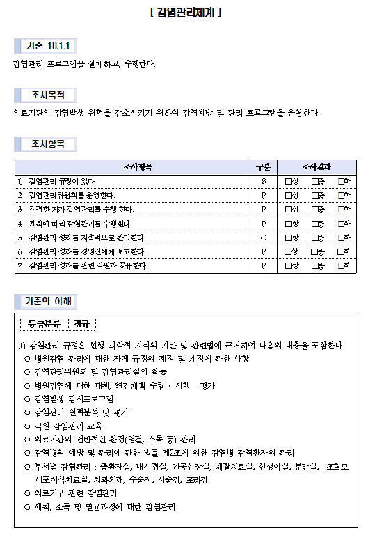 의료기관인증평가기준- 감염관리체계