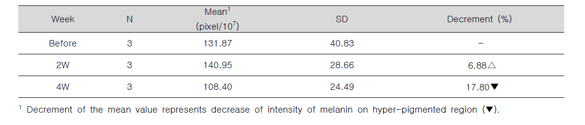 Analysis of intensity of melanin on hyper-pigmented region