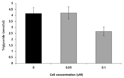 클로린 e6 매개 PDT의 피지분비세포내 triglyceride 합성 저해능 측정.