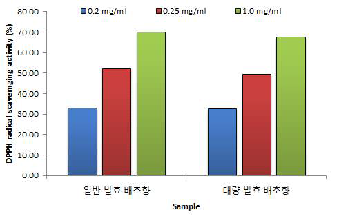 일반 및 대량 배양 발효 배초향의 DPPH 라디칼 소거능 비교