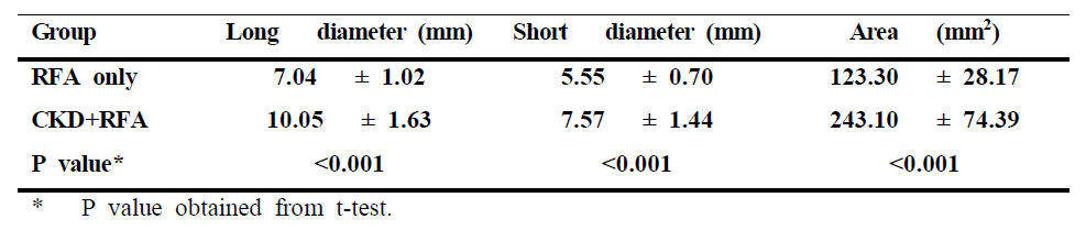 Measurement of the extent of ablation zone