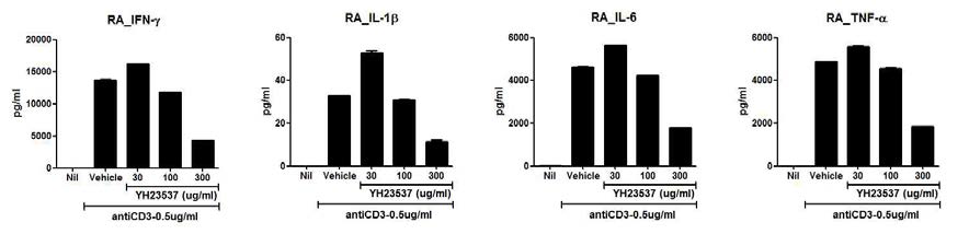 류마티스관절염환자의 말초단핵구 세포에서 YH23537에 의한 염증성 사이토카인 변화조사