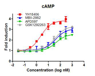 YH18406 및 다른 GPR119 agonist 화합물에 의한 GPR119-induced cAMP accumulation