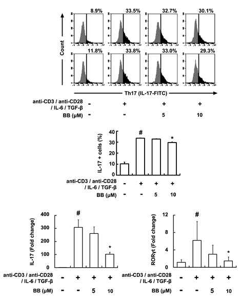 Effect of BB on the differentiation of splenic Th cells into Th17 cells.