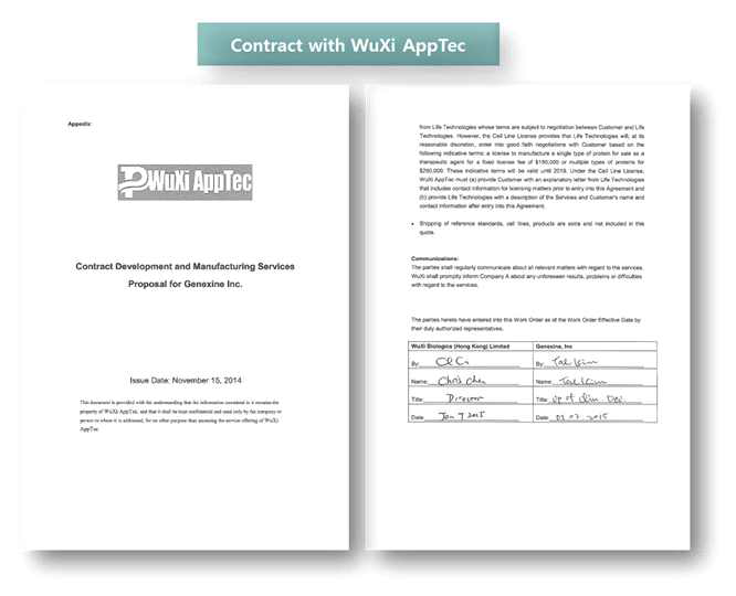WuXi AppTec과의 계약서